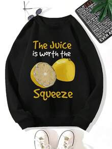 Men'S Casual Crew Neck Sweatshirt, The Juice Is Worth The Squeeze Print, Loose Fit, Long Sleeve, Polyester Blend, Fall-Winter Fashion, Regular Fit, Sweater Hoodie,Fall Hoodies,Men's Fall Clothes,Street Wear,Halloween,Mens Hoodies,Y2k Clothes,Jesus Hoodie,Thanksgiving Day,Nightmare Before Christmas,Christmas - 黑色 - 查看 1
