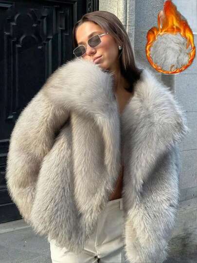 Women's Elegant Commuting And Street-Going College Simple Fashion Casual Versatile, Large Lapel Long Sleeve Gray Fine Fleece With Hidden Buttons Fake Fur Coat, Suitable For Halloween, Christmas Eve, Christmas, Spring Festival, Outings, Girlfriends Gatherings, Home Shopping, Entertainment, Going Out To Work, Etc. The Basic Coat Fabric Is Comfortable, The Style Is Distinctive, And The Cost Performance Is High, Suitable For Autumn And Winter Wear