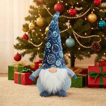 1pc Blue Sequined Rudolph Reindeer Doll - Faceless Mystical Christmas Decor With Forest Spirit Charm, Unique Holiday Tabletop Centerpiece For Mantel & Shelf Display - Multicolor - View 7