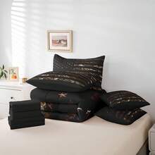 Feelyou 7pcs American Flag Comforter Set,Brown Camouflage Botancial Bedding Set,Include 1 Comforter+1 Flat Sheet+1 Fitted Sheet+2 Pillowcases+2 Pillowsham,For Twin,Full,King,Queen Bed Sizes,Bed In A Bag,Super Soft And Breathable,Easy Care All Seasons,Bed       In A Bag,Wonderful Room Decor,Holiday Gift - Black - View 6