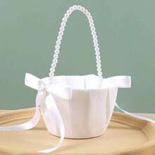 1个缎面花童篮，适用于婚礼、婴儿派对、婚礼装饰、新娘送礼会、花童婚礼装饰 - 彩色 - 查看 10