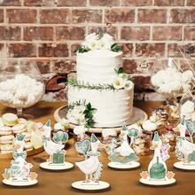 D16 Pcs Wooden Baby Shower Table Centerpiece Sage Green One Silly Goose Tabletop Detachable Sign Boy Or Girl Gender Reveal Table Toppers Display Decoration 1st Birthday Photo Props Party Favor Plies10 - 綠鵝 - 查看 6