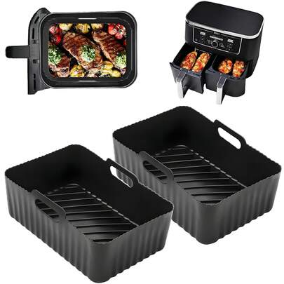 2Pcs,Air Fryer Silicone Baking Pan Household High Temperature Resistant Silicone Steam Pan Pan Mat Baking Cake Special Mold