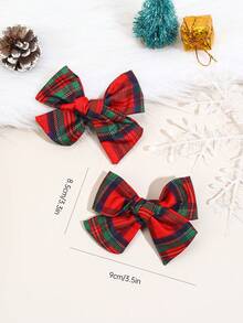 2 pezzi Fermagli per capelli a fiocco lavorati a mano a griglia verde/bianca natalizia per ragazze, alla moda e carini, accessori per capelli in tessuto morbido, stile college per uso quotidiano - Multicolore - Visualizzare 6