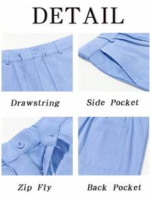 Men's Elastic Waist Beach Joggers Linen Cotton Drawstring Closure Lightweight Loose Style Yoga Ready - 天藍色 - 查看 5