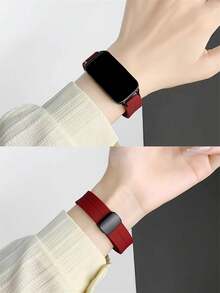 1pc Silicone Magnetic Strap, Compatible With Huawei Band 7/8/9/10/NFC - Burgundy - View 5