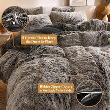 Plush Shaggy Duvet Cover Set, Ultra Soft Fluffy Bedding Sets 3 Pieces (1 Fuzzy Comforter Cover + 2 Pillow Cases), Zipper Close (, Pink), Luxury Bedding - 深灰色 - 查看 6
