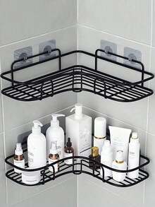 1 pieza Estantería de baño, Cesta de ducha, Estantería de almacenamiento triangular sin taladrar para baño y cocina, Estantería de almacenamiento de baño sin agujeros - Negro - Ver 11