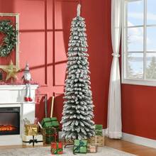 Artificial Christmas Tree, Snow-Covered, Slim Design, Fire-Resistant, 210, Green/White - 1 - View 3