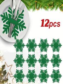 1/12 Flocons de neige en feutre de Noël, sac pour couteau et fourchette de Noël, porte-couteau et fourchette de Noël, set de table de Noël, décoration de table de fête de Noël. Ajoutez de la couleur à votre table de fête de Noël et diverses fêtes.