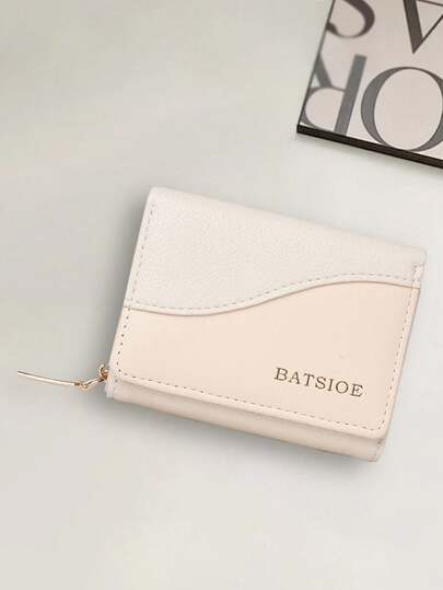 Elegant Fashion Color Block Women's Wallet Interior Microfiber Tri-Fold Card Holder Zipper Coin Purse For Women Money Wallet Mini Wallet Purse Wallet Small Wallet Cute Wallet