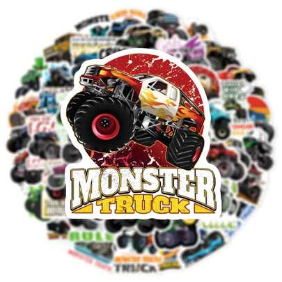 50PCS Monster Trucks Rule Graffiti Sticker Motorcycle Helmet Skateboard Toy Car Water Bottles Travel Case Laptop Waterproof Stic