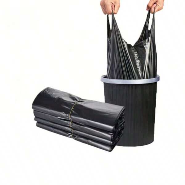 Thickened And Enlarged Black Garbage Bag, Trash Bags Kitchen, Vegetable Bag Big Garbage Bags For Paper, Plastic, Bottles, Newspaper, Lawn Plastic Bags With Handles T-Shirt Bags Bulk Plastic Bags
