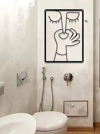 1 Piece Of Modern Abstract Metal Wall Decor, Black Iron Line Drawing Hand And Eye Pattern, Unique Bathroom Decoration, Reusable Vintage Style, Minimalist Line Bathroom Sign, Guest Toilet Decoration, Humorous Thanksgiving Christmas Gift, Abstract Design, Durable Iron Art, Artistic Metal Crafts, Artist's Gift, Halloween