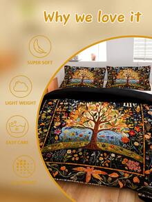 Juego de funda nórdica de 3 piezas de la serie Árbol de la Vida, con impresión digital de alta definición, funda nórdica suave y cómoda, el juego incluye: 1 funda nórdica con 4 lazos en las esquinas y cremallera + 2 fundas de almohada (sin relleno), adecuado para dormitorio, decoración de habitación de boda, dormitorio, viaje