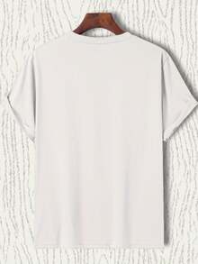 Camiseta Deportiva Casual de Moda para Hombres - Poliéster Transpirable, Cuello Redondo, Manga Corta con Diseño Único de Impresión de Letras - Perfecta para el Verano - Blanco - Ver 2