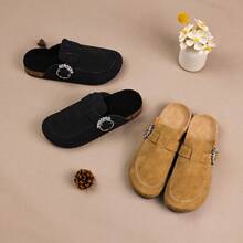 Zapatillas de mujer para exterior, parte superior de cuero con forro, diseño antideslizante, resistentes y duraderas, con suela gruesa de EVA, ideales para el otoño y el invierno. - Caqui - Ver 5