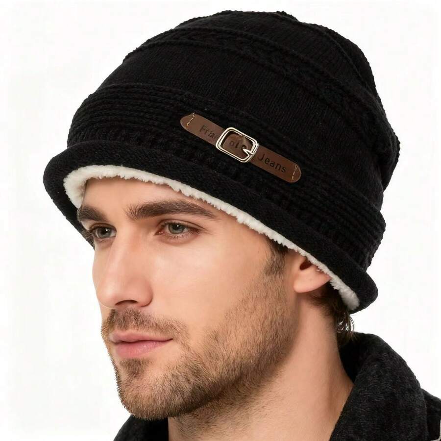1pc Men's Solid Color Knit Beanie With Ear Flaps - Stretchy & Warm Winter Hat, Comfortable Design, Hand Washable & Lightweight, Suitable For Casual Or Formal Occasions, Available In 4 Colors, Fits All Head Sizes, Ideal Cold Weather Accessory, Fashionable & Practical