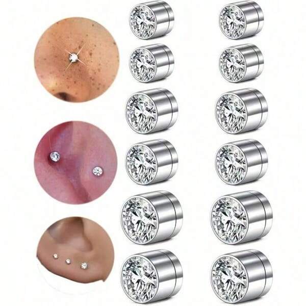 6 Pairs Of Ear Decorations With Silver Inlaid White Diamonds Of 3/4/5mm. From Daily Delicacy To Eye-Catching At Parties, These Multi-Sized Diamond Ear Decorations. They Make Great Holiday Gifts. Suitable For Weddings, Mom's Birthdays, Beaches, And Festivals, They Are Perfect Gifts For Women, Moms, Teachers, Friends, Bridesmaids, Students, And For Back-To-School Occasions. They Are Simple, Beautiful, Stylish And Elegant For Summer.