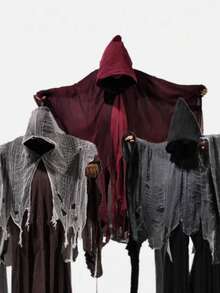 1 pièce Cape de costume de squelette d'Halloween, Cape sombre effrayante. Tenue de zombie mystérieux pour le jeu de rôle, Cape à capuche déchirée sombre pour fête et festival