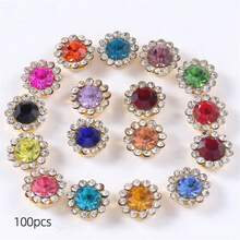50pcs Mixed Colors 10mm/12mm Sunflower Rhinestone Buttons, Double Flower Design, DIY Sew-On Embellishments For Hair Accessories, Bows, And Crafts