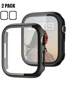 2pcs Black PC + Tempered Glass Integrated Watch Case, Shock-Proof, Scratch-Resistant, Fashion Protective Cover, Compatible With Apple Watch Case 40mm/41mm/42mm/44mm/45mm/46mm/49mm, Compatible With Apple Watch Ultra/SE/11/10/9/8/7/6/5/4 Series, Comfortable Wear, Unisex, All-Round Protection - Black + Black - View 13