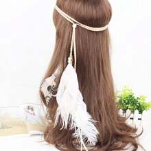 Feather Headband Hippie  Boho Hair Bands Tassel Bohemian Halloween Hair Hoop Women Crown Hairband Party Decoration Headdress Cosplay Costume Headwear Headpiece Cute Hair Accessories Headband - WhiteHeadband1 - Xem 5