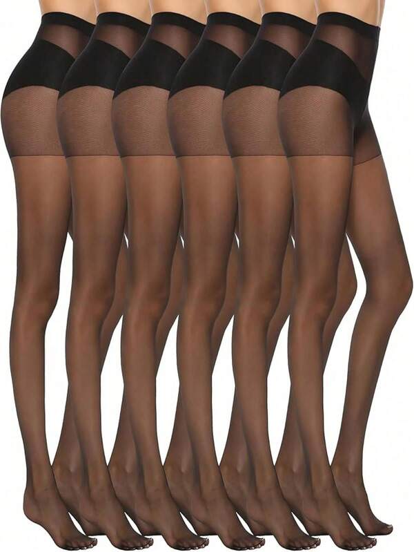 6 Pairs Women's Solid Color Ultra-Thin Sheer Fashionable Sexy Pantyhose