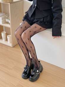 1 pereche dresuri plasă cu model gotic de inimă - dresuri negre din plasă grunge Y2K pentru ținute edgy