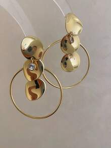 1 Pair Round Metal Crystal Pendant Earrings, European & American Style Personalized Fashion Big Earrings For Women & Girls, Travel, Wedding, Party, Birthday, Christmas Gift 2025