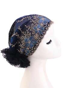 1 pieza Pañuelo de cabeza con encaje calado y diseño floral, gorro interior, turbante brillante, gorra para el cuidado del cabello