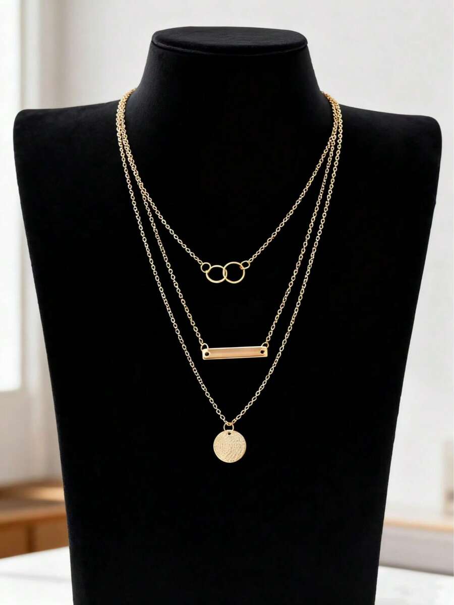 1 pieza Collar con colgante de barra y círculo geométrico minimalista y versátil de moda para mujer, para uso diario