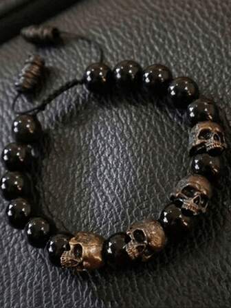 1 件时尚别致串珠石头骷髅装饰手链