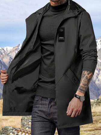 Chaqueta cortavientos ligera de media longitud para hombres, con capucha y cordón, de unicolor, adecuada para salidas casuales, uso diario, entrenamientos, senderismo, viajes con novio, camping, ropa de otoño