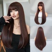 7JHH WIGS 28 英寸长直发假发，女士适用 - 优雅摩卡棕色假发，带刘海，自然蓬松，非常柔软，合成耐热纤维，全机发假发，适合女孩日常、音乐节派对、角色扮演动漫、母亲节礼物 - 摩卡棕 - 查看 12