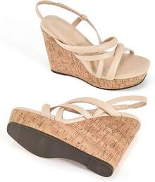Women Platform Wedge Sandals Cork Slingback Wedges Espadrilles Heels Summer Fashionable Shoewear - Be - Xem 4