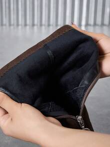 Bottes de mode pour femmes automne/hiver, nouvelles bottes cheville élégantes et polyvalentes à bout pointu, talon épais, sexy, couleur unie, couleur bordeaux - Marron - Voir 3