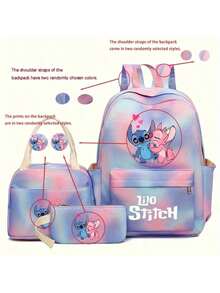 Stitch School Bag Large Capacity Backpack Starry Sky Print Cartoon Outdoor Backpack, Large Capacity Makeup Organizer Makeup Case,For Lipstick,Brush,Skincare,Mobile Phone, Coin, Small Items, For Home,Gift,Vacation And Festival Halloween Christmas Multifunctional Use