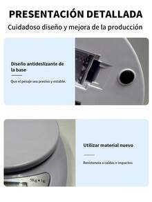 Báscula de cocina electrónica portátil con función de tara, capacidad de 5 kg/11 libras, 3 unidades de medición (g/oz/libras), base antideslizante, alimentada por batería (incluso AAA) - Diseño compacto para uso doméstico y restaurante, plástico apto para alimentos, básculas de cocina para alimentos, pesaje de restaurantes, modernos utensilios de cocina, cuerpo de plástico duradero. - Blanco - Ver 11