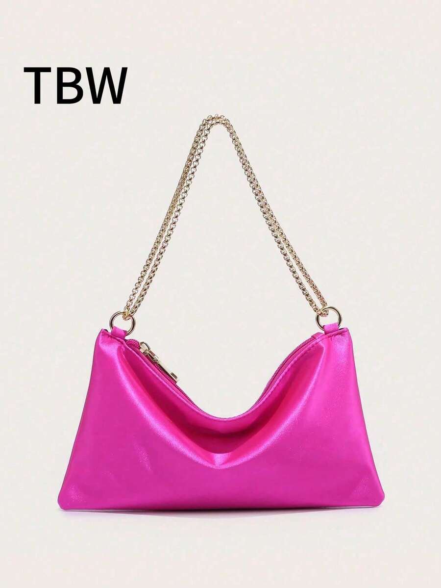 Ladies' Crossbody Silk Satin Evening Bag With Rhinestones, Fashionable, Lightweight, Compact, Suitable For Parties And Outings. - Hot Pink - View 1