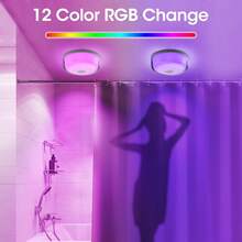 2-Pack Rechargeable Shower Lights For Inside Shower, 15 RGBW Color Changeable Waterproof Lights For Shower With Remote(Dimmable&Timer), Wireless LED Mood Lighting For Bathroom, Closet, Bedroom, Party - 2Pcs RGB - 查看 7