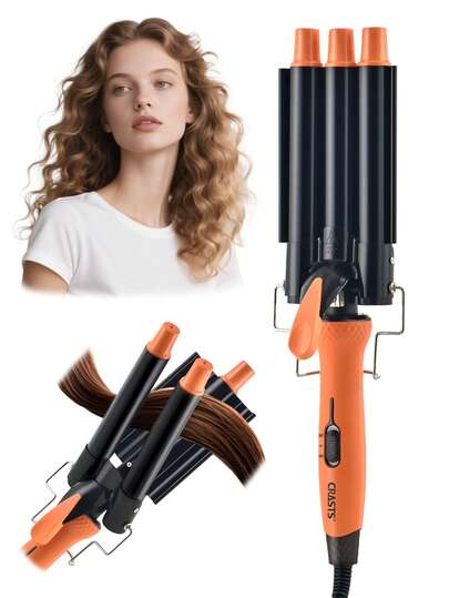 CRASTS CRASTS Ferro de Ondular 3 em 1, Controle de Temperatura, Onda Grande, Cachos Grandes, Ondulação a Água, Laranja