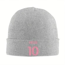 "Messi 10" Black Knit Beanie - Cozy Acrylic Winter Soccer Hat, Pink Embroidery, Hand-Washable For Men & Women, Cozy Winter Cap| Beanie|Handwashable Hat, Hat Beanie - Đen- - Xem 6