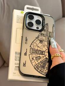 Black - Lined Spaceship Phone Case Suitable For Compatible With Iphone 17,17AIR,16, 16e,15, 14, 13, 12, 11, PRO MAX,As Well As X, XS, PLUS, Galaxy S22/23/24/S25 Ultra/FE+ - 彩色 - 查看 3