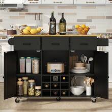 Dining Cart, Kitchen Cart, Removable Dining Cart With Worktop, Towel Rail And Spice Rack, Adjustable Dividers, Buffet Cabinet, Kitchen Cabinets, Tabletop With Wood Grain, Black - 1 - View 5