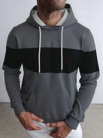 Herrtröjor med dragsko, casual street fashion färgblock konstnärliga 3D digitaltryckta pulloverhuvor för höst/vinter