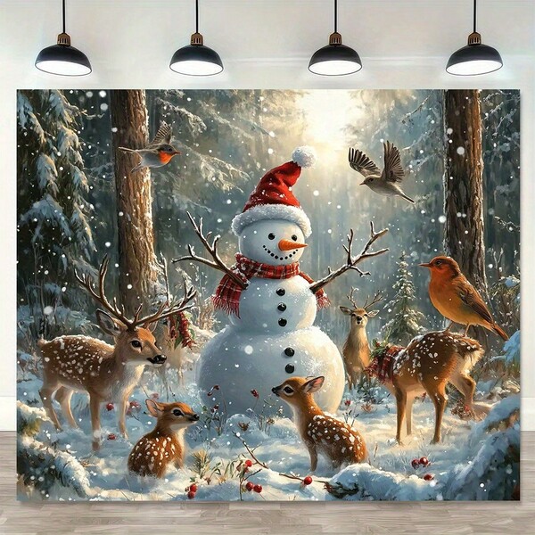 1 قطعة خلفية قماشية لعيد الميلاد بتصميم رجل الثلج والغزلان، قماش بولي إستر، مناسب لديكور حفلة عيد الميلاد، ديكور الحديقة، ديكور الجدران، ديكور المنزل، خلفية للتصوير الفوتوغرافي، تذكار للذكرى السنوية