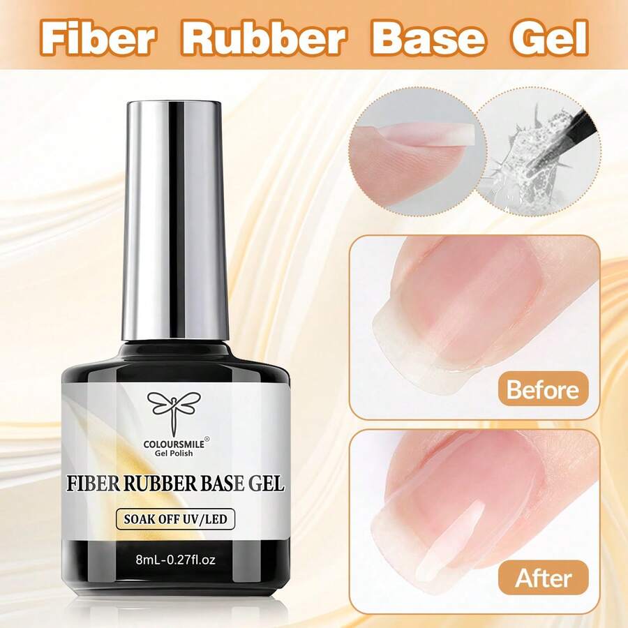 COLOURSMILE UV Curing Gel Nail Repair, Fiber Rubber Base, Fast Curing, Transparent Removable, Low Allergy & Formaldehyde-Free, Repair Broken Nails, Fiberglass - Clear - View 1