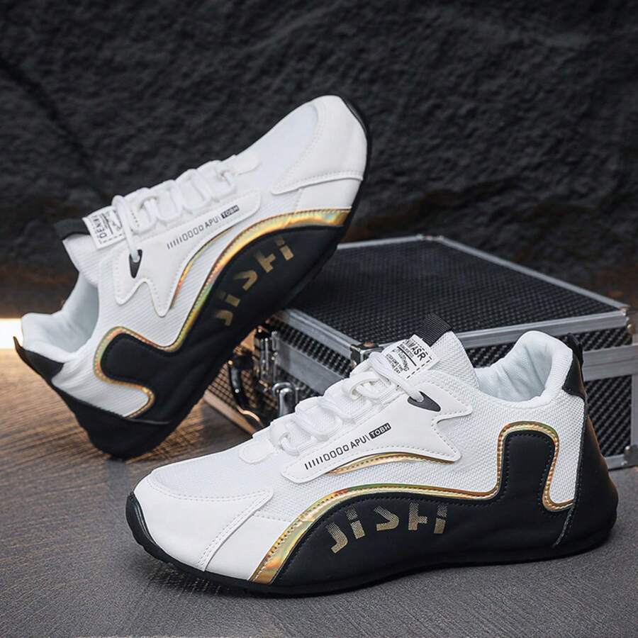 Men's Fashionable Black And Gold Casual Sneakers - Low-Top Design, Durable PU Upper And PVC Sole, Comfortable Fabric Lining, Suitable For Casual Wear - Black [PU Surface] - View 1