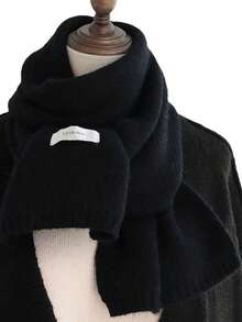 2025 New Korean Style Multi-Color Black Fashionable Atmosphere Solid Color Knitted Knitted Scarf, Versatile Autumn/Winter, Faux Cashmere, Warm Small Neck Warmer For Men